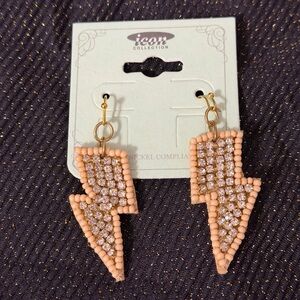 Gold and Tan Lightning Bolt Seed Bead Earrings